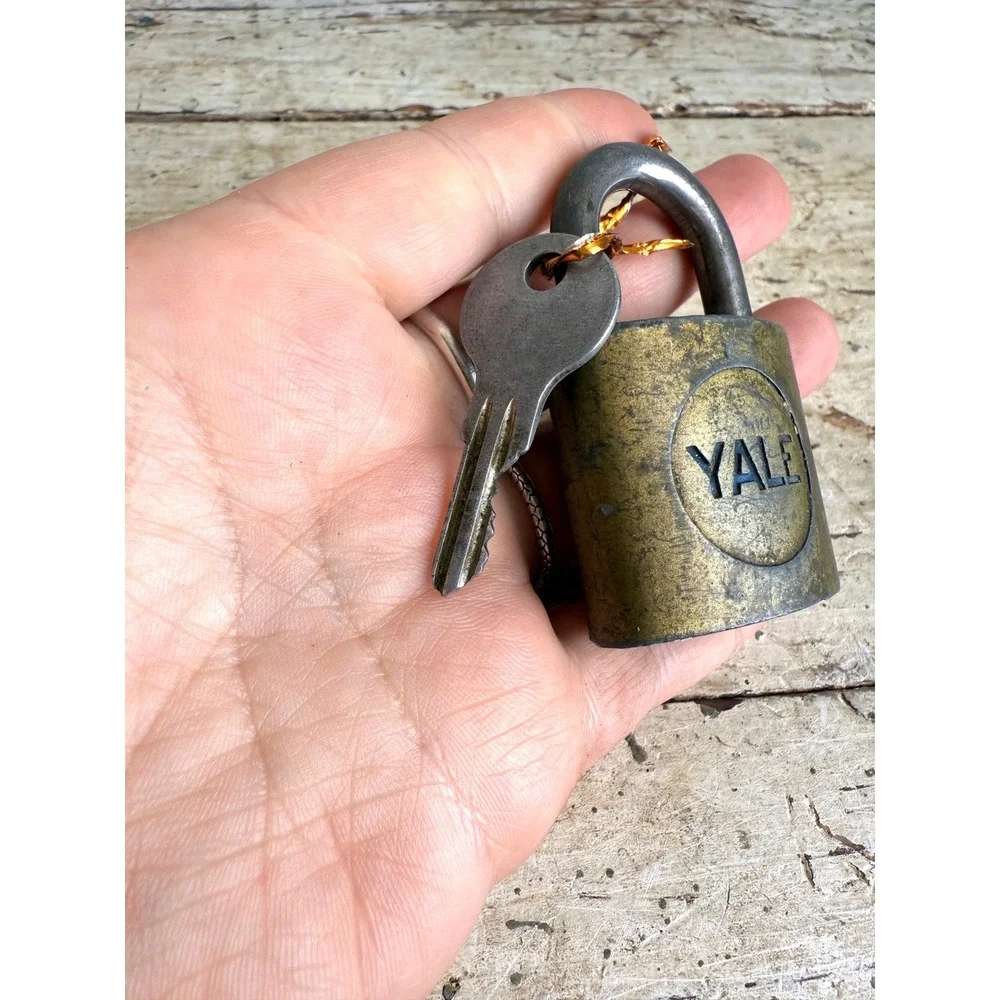 Vintage Yale Brass Padlock with Key Antique Industrial Security Lock 3 Inch - Picture 5 of 6